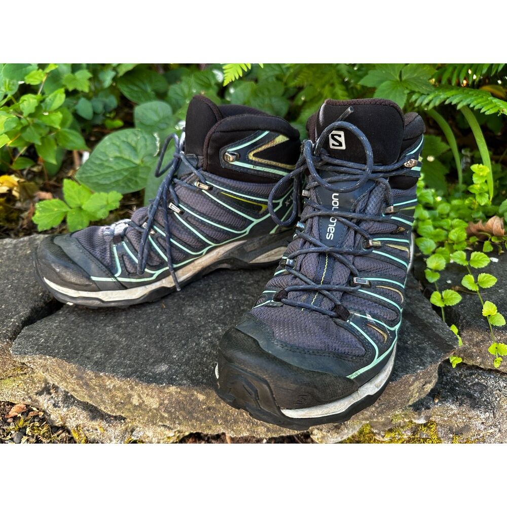 Salomon X-Ultra Mid 2 GTX Boots Trail Hiking Shoes Blue Green - Women's Size 9.5